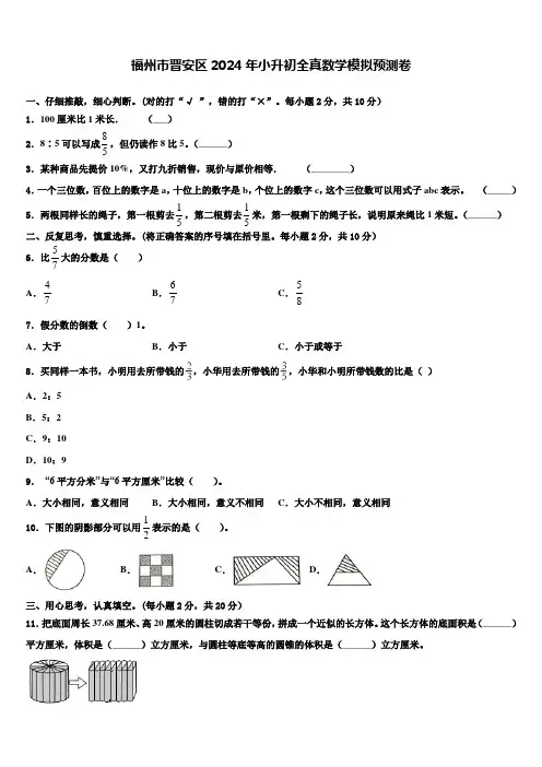 福州市晋安区2024年小升初全真数学模拟预测卷含解析