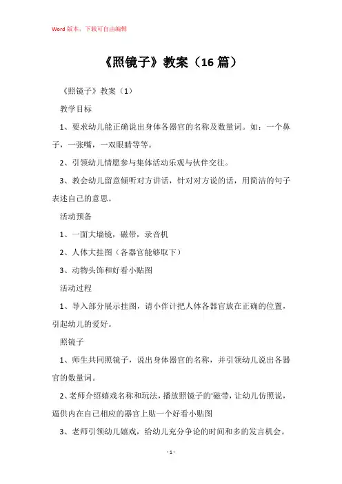 《照镜子》教案(16篇)
