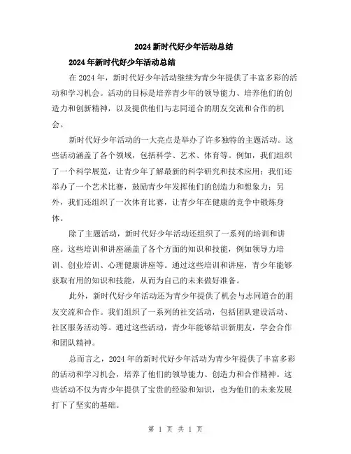 2024新时代好少年活动总结