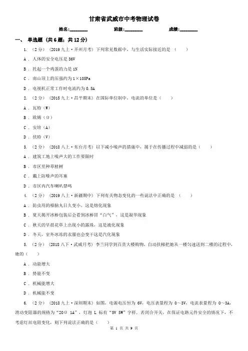 甘肃省武威市中考物理试卷