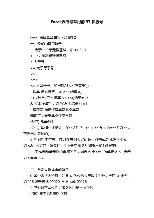 Excel表格最常用的37种符号