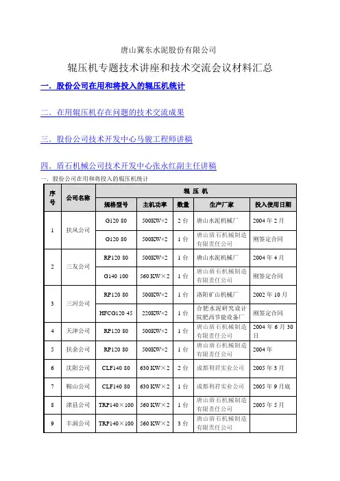 辊压机使用保养和常见故障