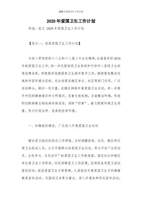 2020年爱国卫生工作计划