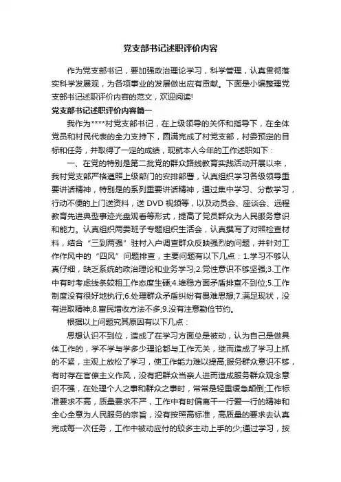 党支部书记述职评价内容