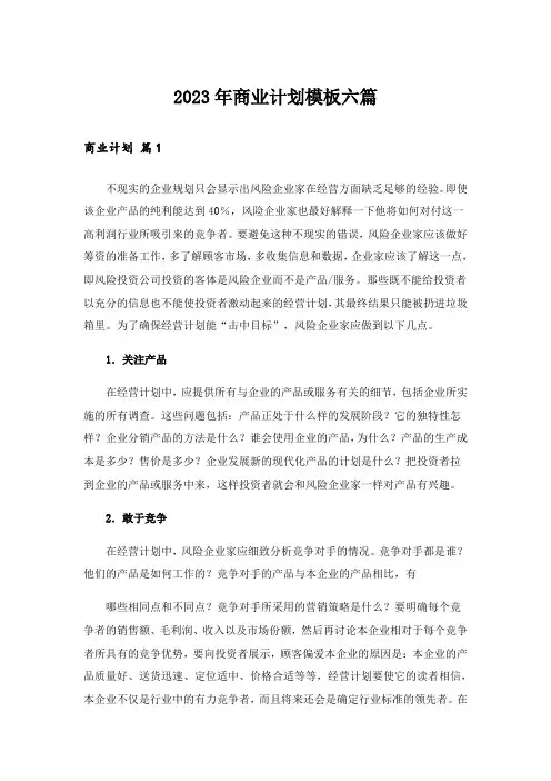 2023年实用文_商业计划模板六篇_5