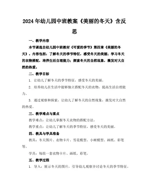 2024年幼儿园中班教案《美丽的冬天》含反思