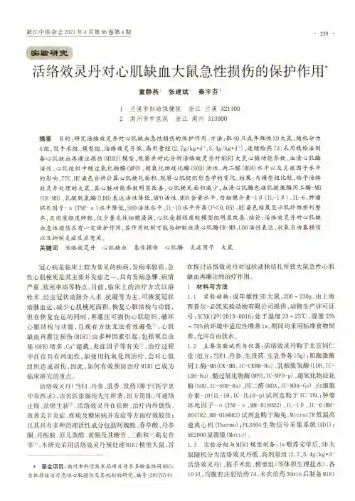 活络效灵丹对心肌缺血大鼠急性损伤的保护作用