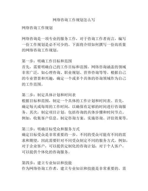 网络咨询工作规划怎么写