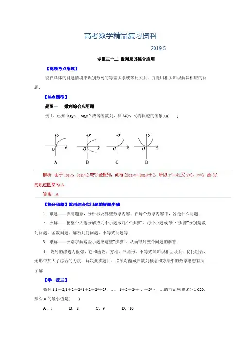 2019年高考文科数学题型秘籍【32】数列的综合应用(解析版)