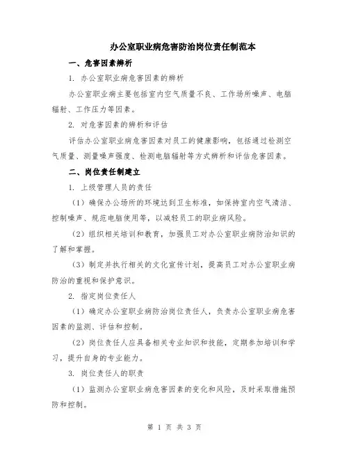 办公室职业病危害防治岗位责任制范本