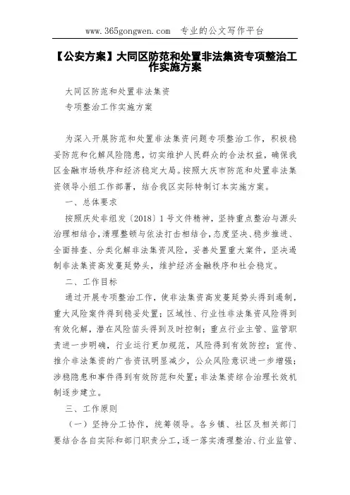 【公安方案】大同区防范和处置非法集资专项整治工作实施方案