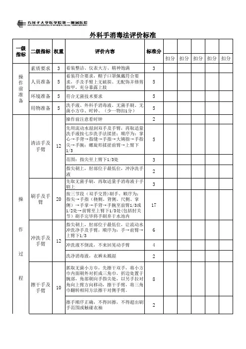 外科手消毒法评价标准