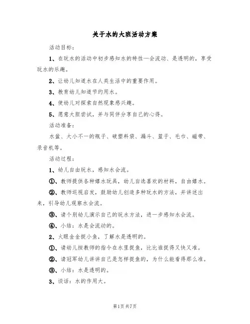 关于水的大班活动方案(五篇)