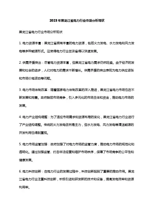 2023年黑龙江省电力行业市场分析现状