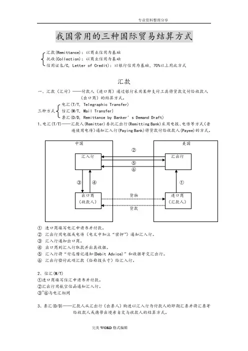 我国常用的三种国际贸易结算方式