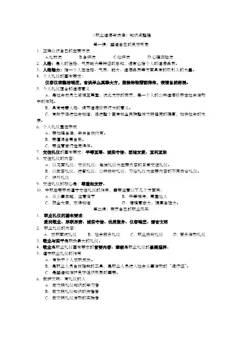 《职业道德与法律》知识点整理 