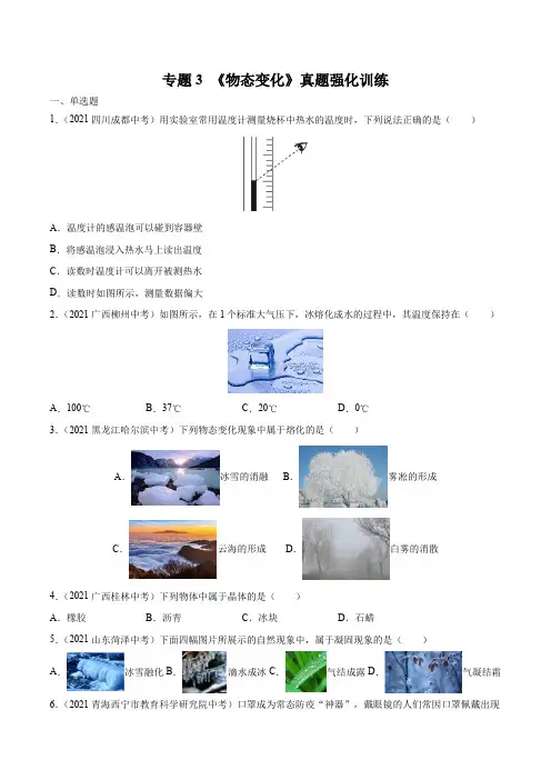 专题3物态变化真题强化训练(原卷版+解析)