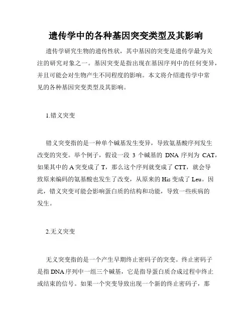 遗传学中的各种基因突变类型及其影响