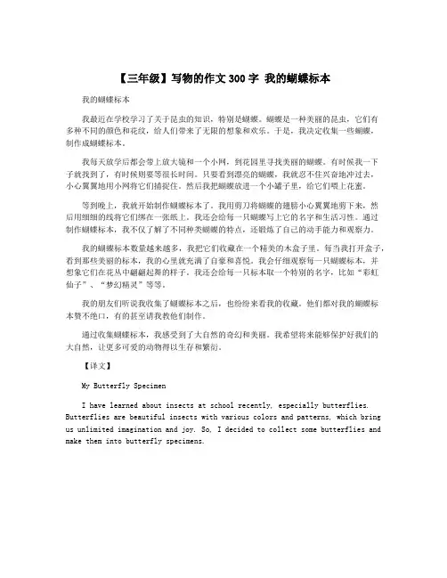 【三年级】写物的作文300字 我的蝴蝶标本