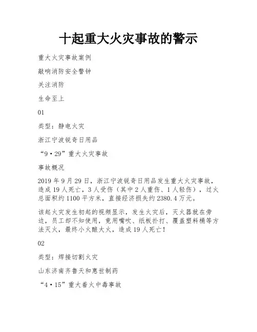 十起重大火灾事故的警示