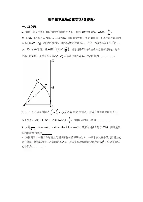 高中数学三角函数专项(含答案)