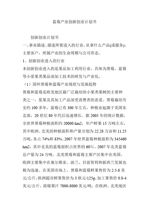 蓝莓产业创新创业计划书