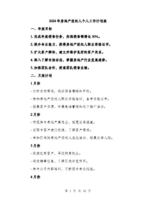 2024年房地产经纪人个人工作计划表（6篇）