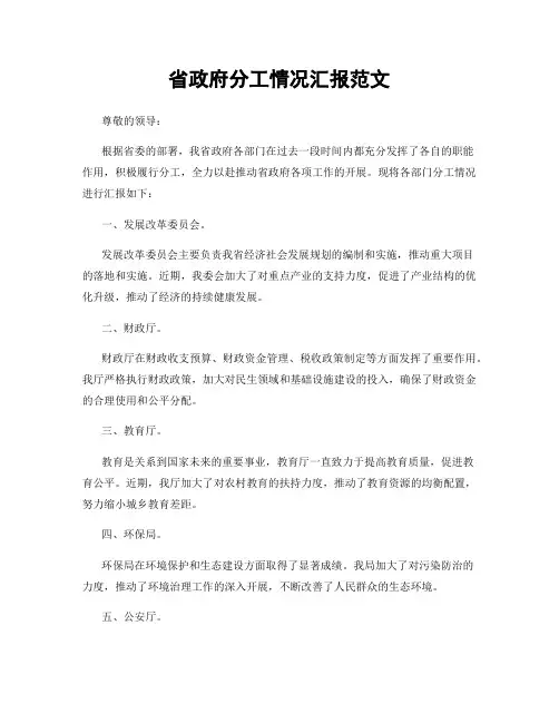 省政府分工情况汇报范文