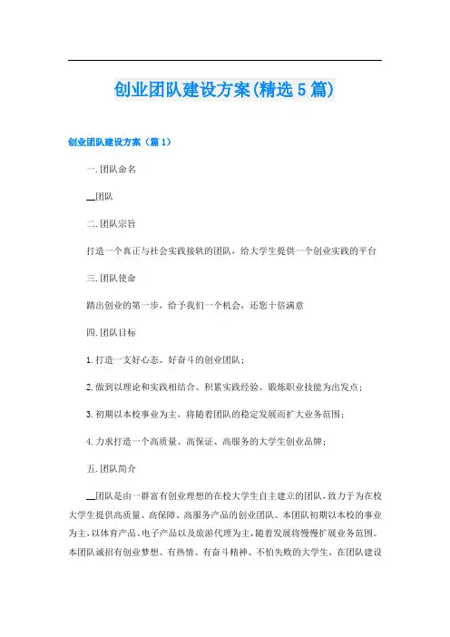 创业团队建设方案(精选5篇)