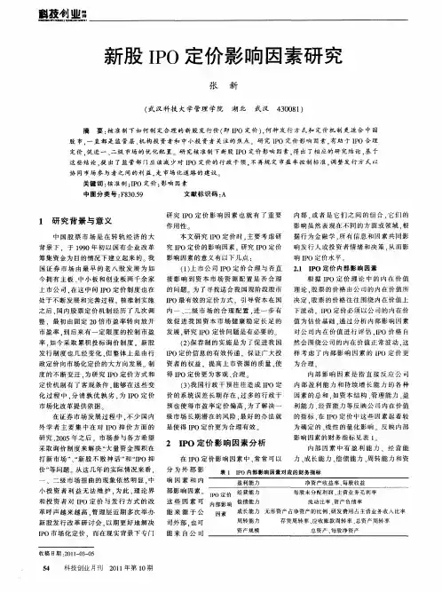 新股IPO定价影响因素研究