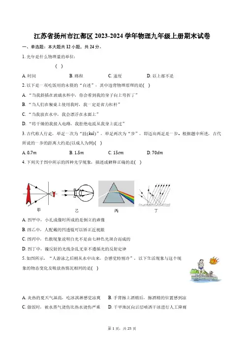 江苏省扬州市江都区2023-2024学年物理九年级上册期末试卷(含解析)