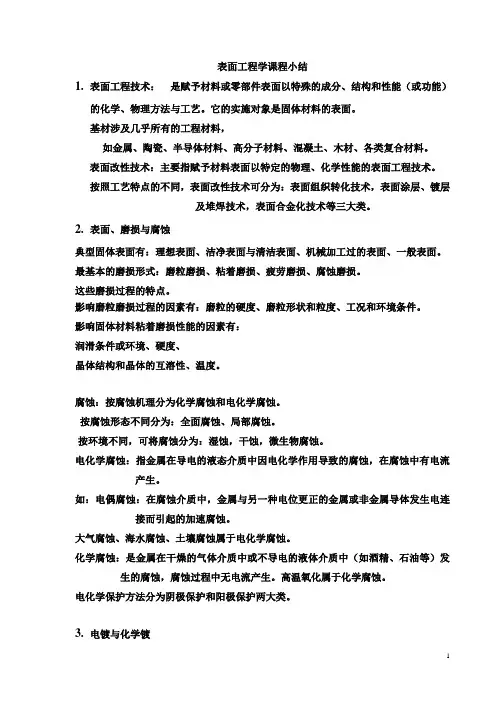 表面工程学课程小结