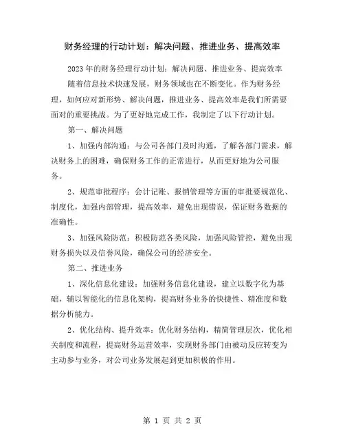 财务经理的行动计划：解决问题、推进业务、提高效率