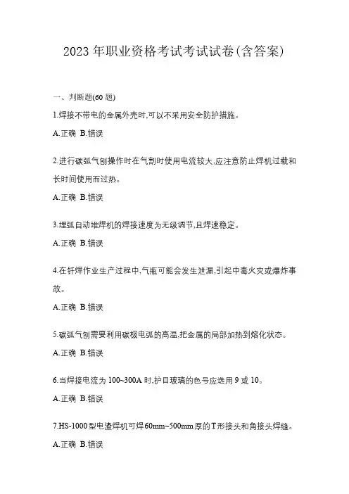 2023年职业资格考试考试试卷(含答案)