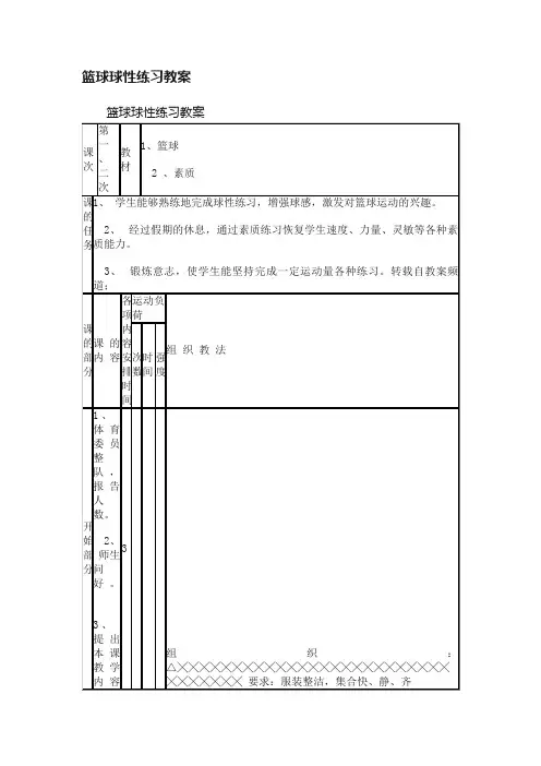 篮球球性练习教案