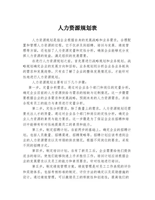 人力资源规划表