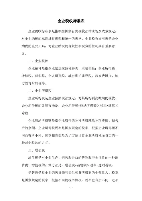 企业税收标准表