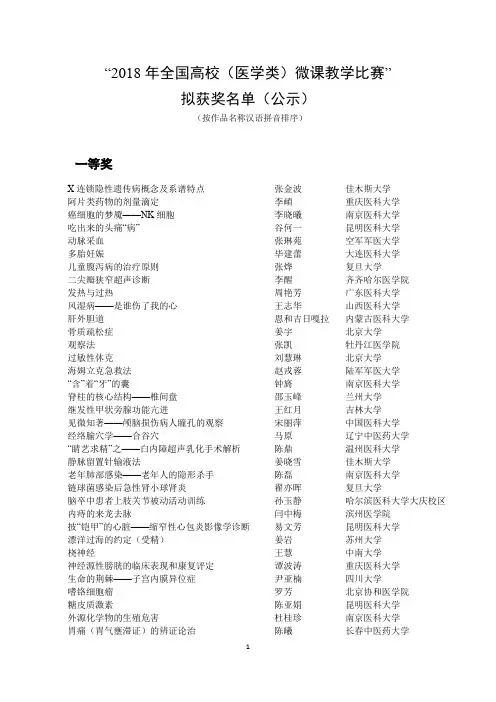 2018高校微课大赛结果