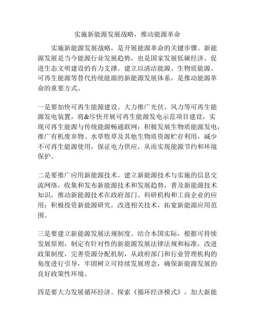 实施新能源发展战略,推动能源革命