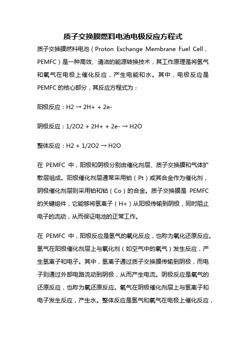 质子交换膜燃料电池电极反应方程式