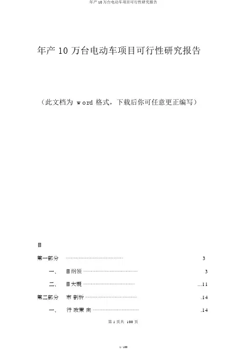 年产10万台电动车项目可行性研究报告