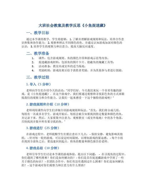 大班社会教案及教学反思《小鱼捉迷藏》