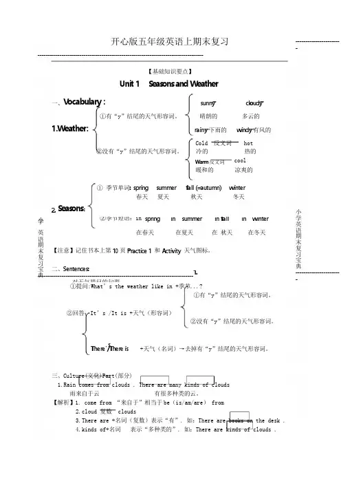 2017-2018学年开心英语五年级上学期期末复习精品资料