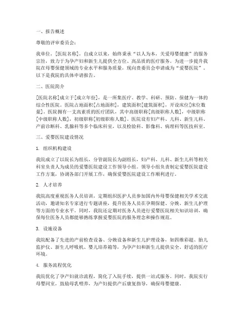 爱婴医院申请报告