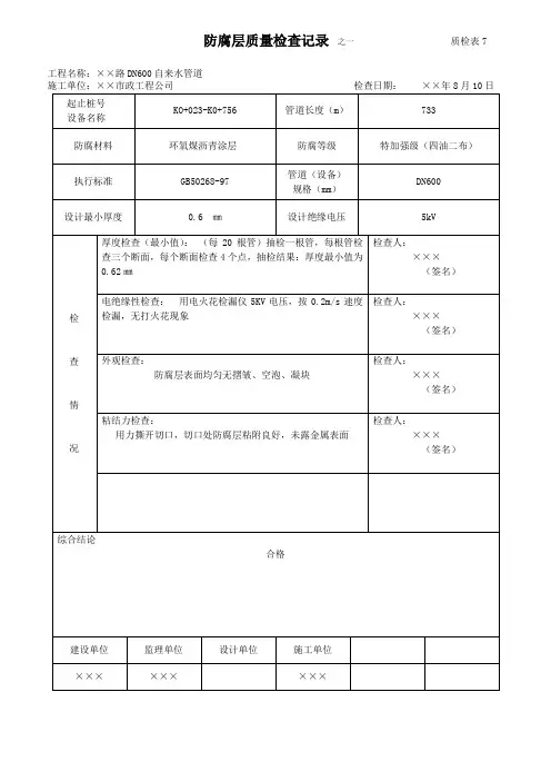 防腐层质量检查记录