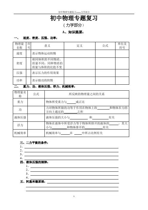 (完整版)初中物理专题复习(力学部分)