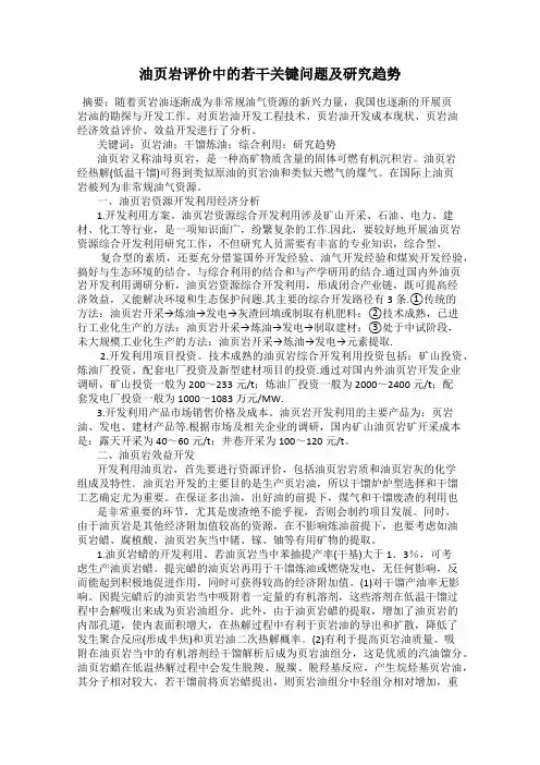 油页岩评价中的若干关键问题及研究趋势