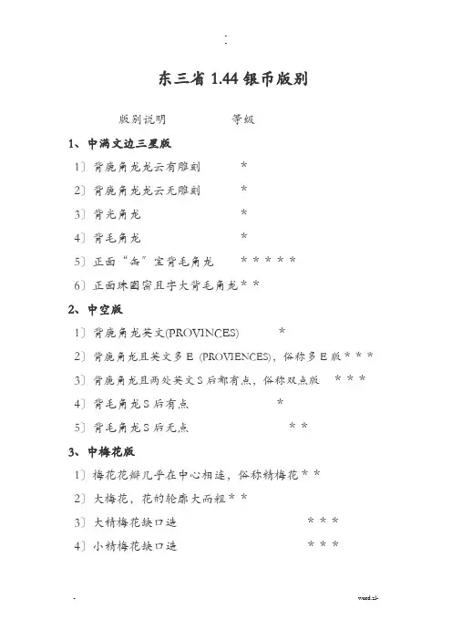 东三省小银毫版别