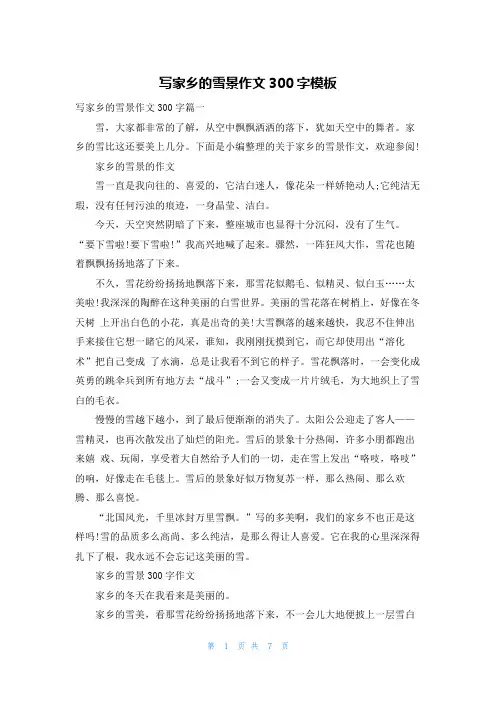 写家乡的雪景作文300字模板