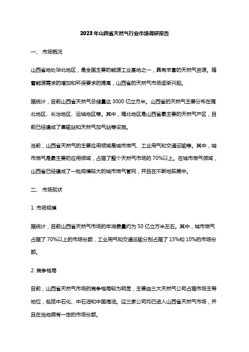 2023年山西省天然气行业市场调研报告